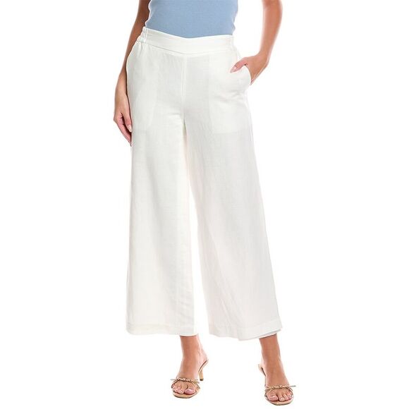 T Tahari Womens  Wide-Leg Linen-Blend Pant, White - Picture 1 of 3